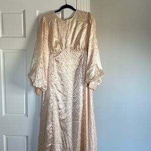 Unique Vintage Champagne Embossed Satin Tianna Bridal Gown